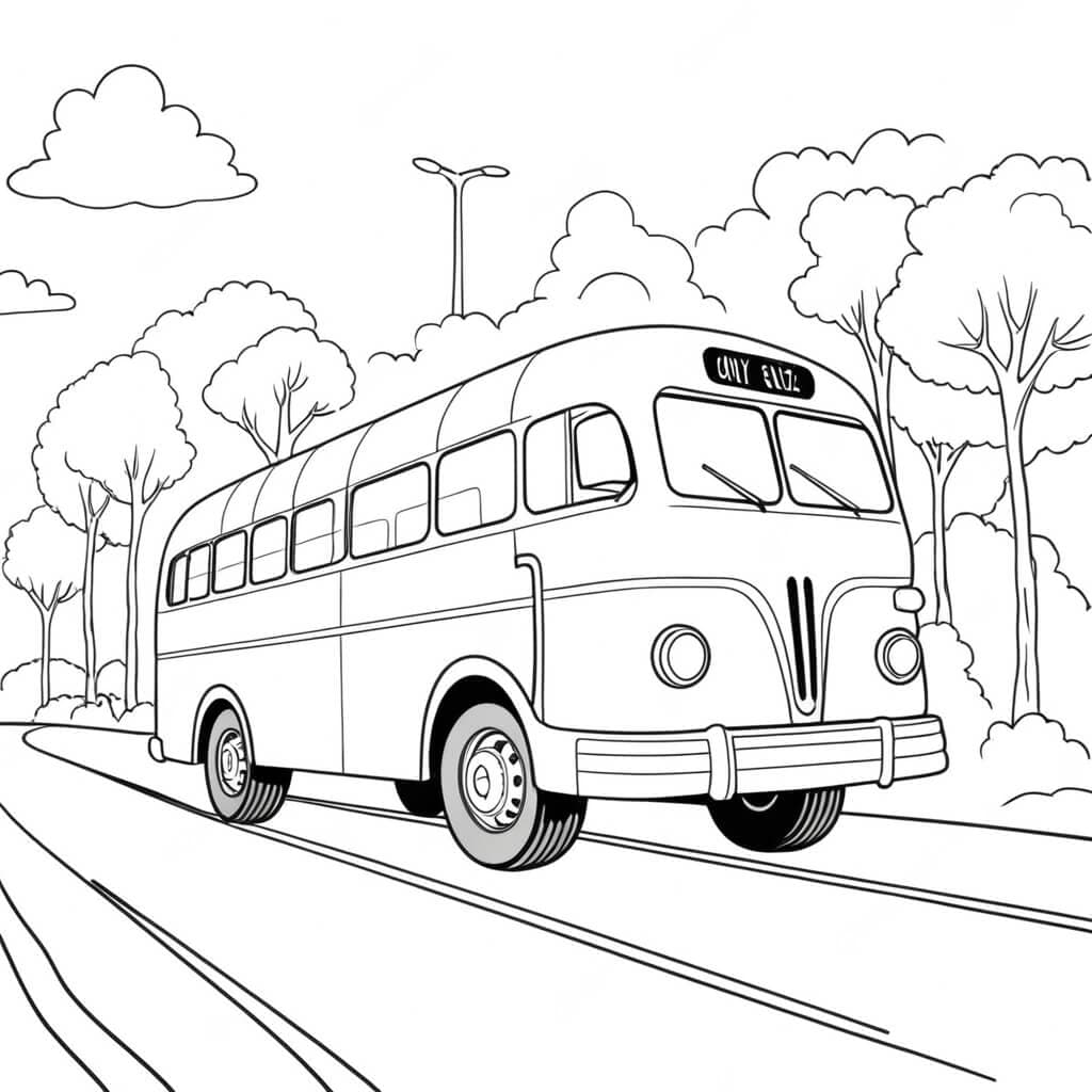 Bus on the Road Coloring Page