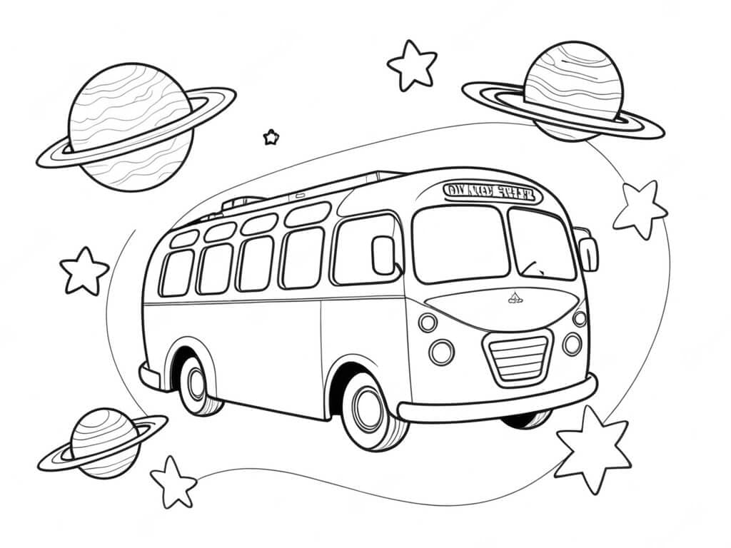 Flying Bus in Space Coloring Page