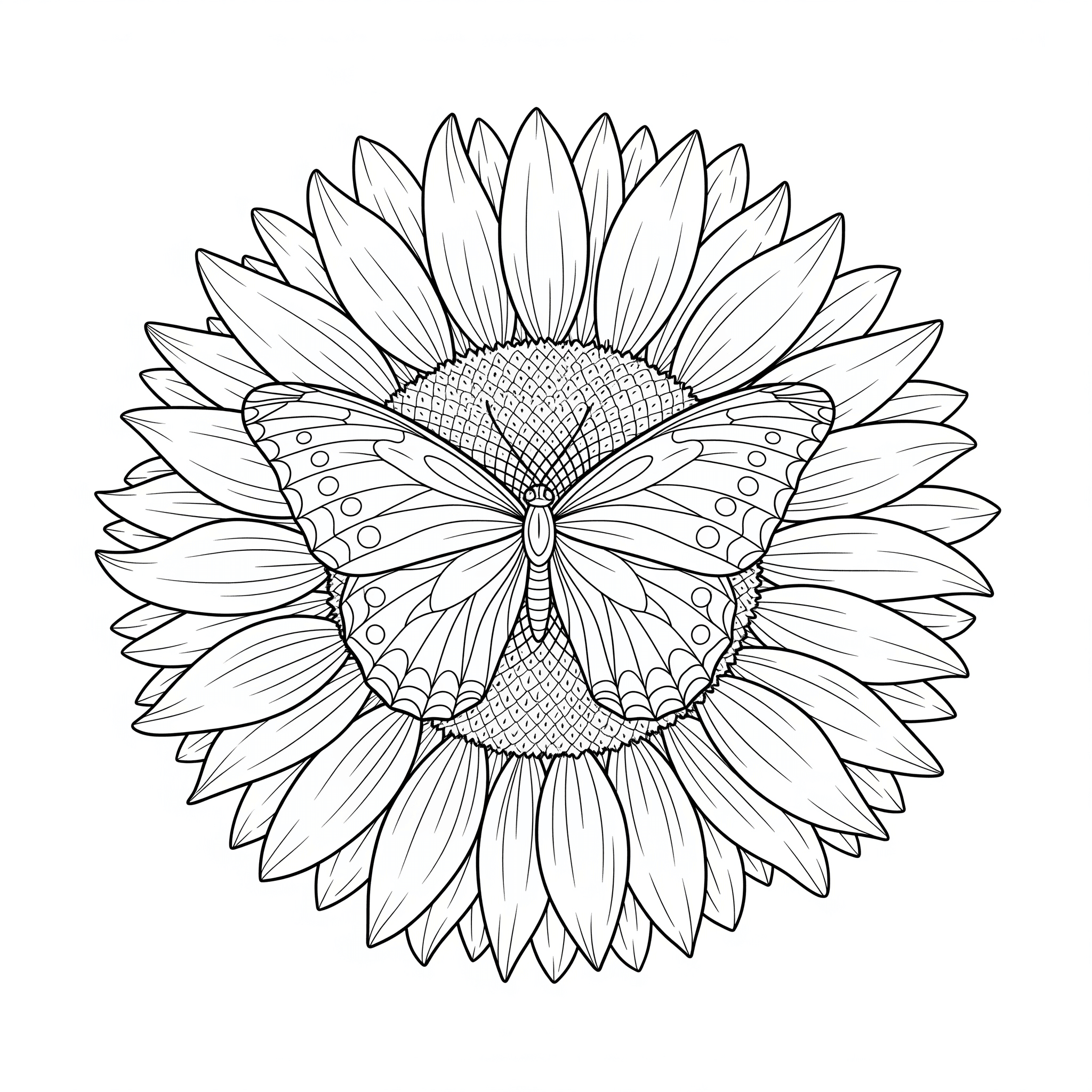 Butterfly and Sunflower Coloring Page