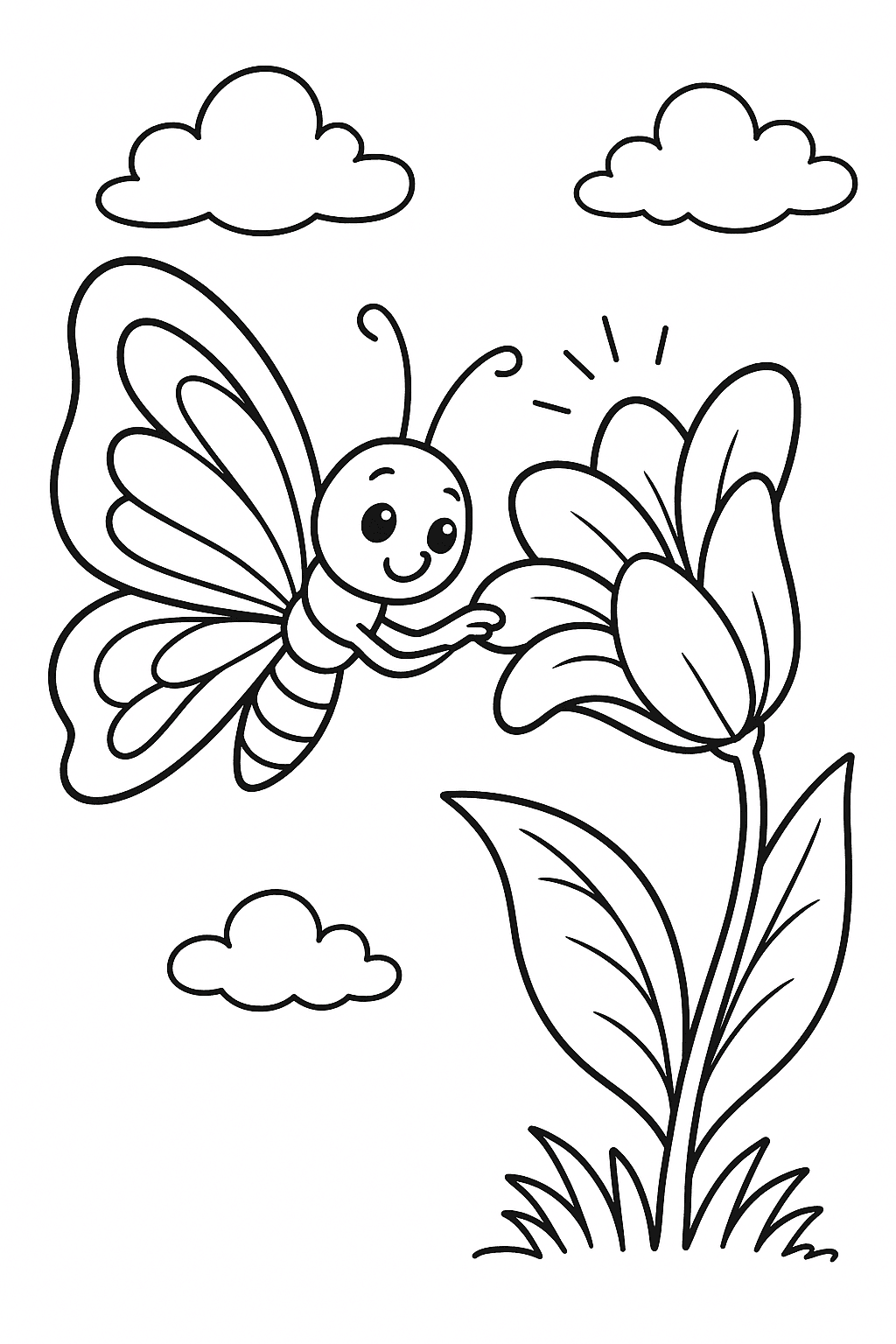 Butterfly Caring for a Flower Coloring Page