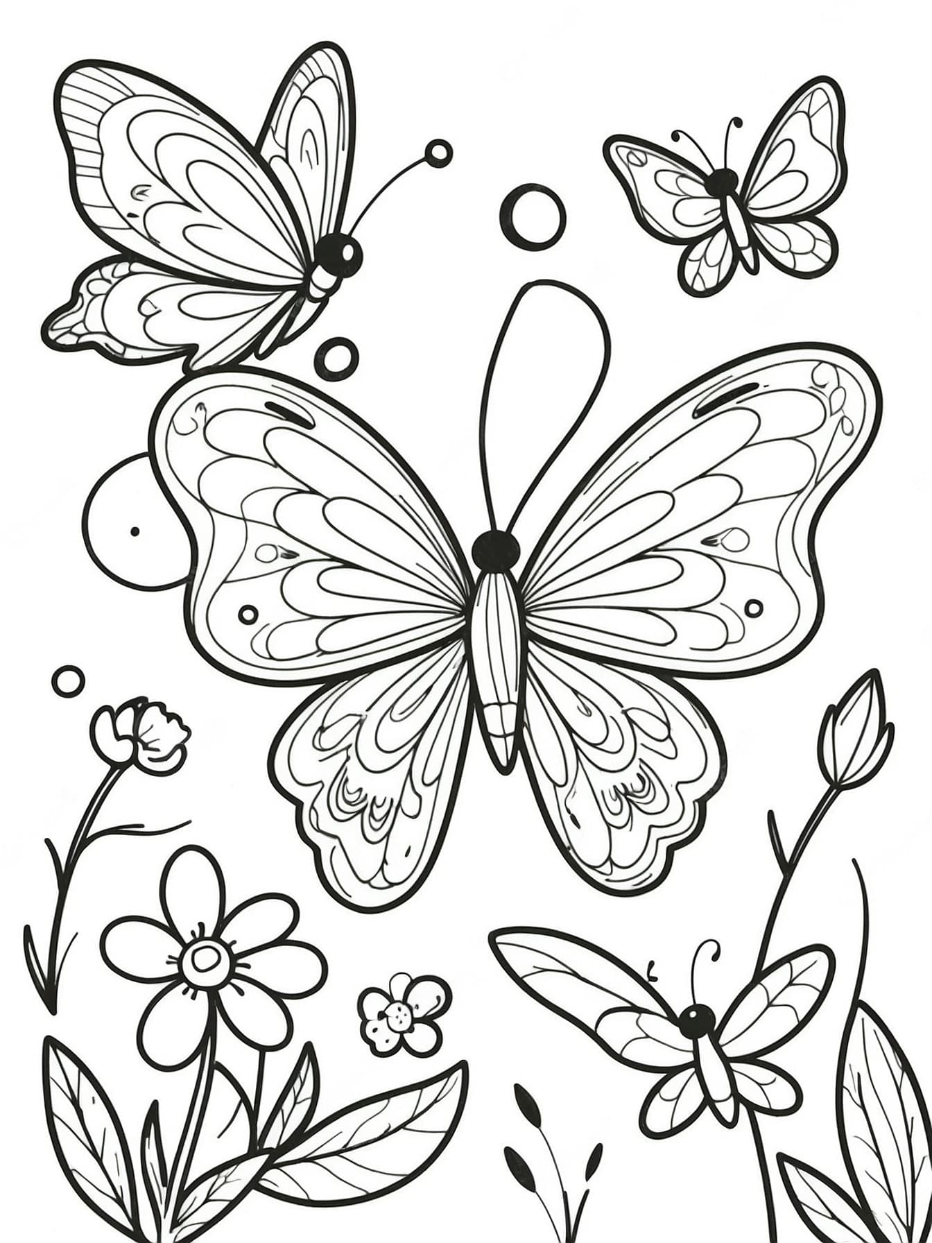 Butterfly Family in a Magic Garden Coloring Page