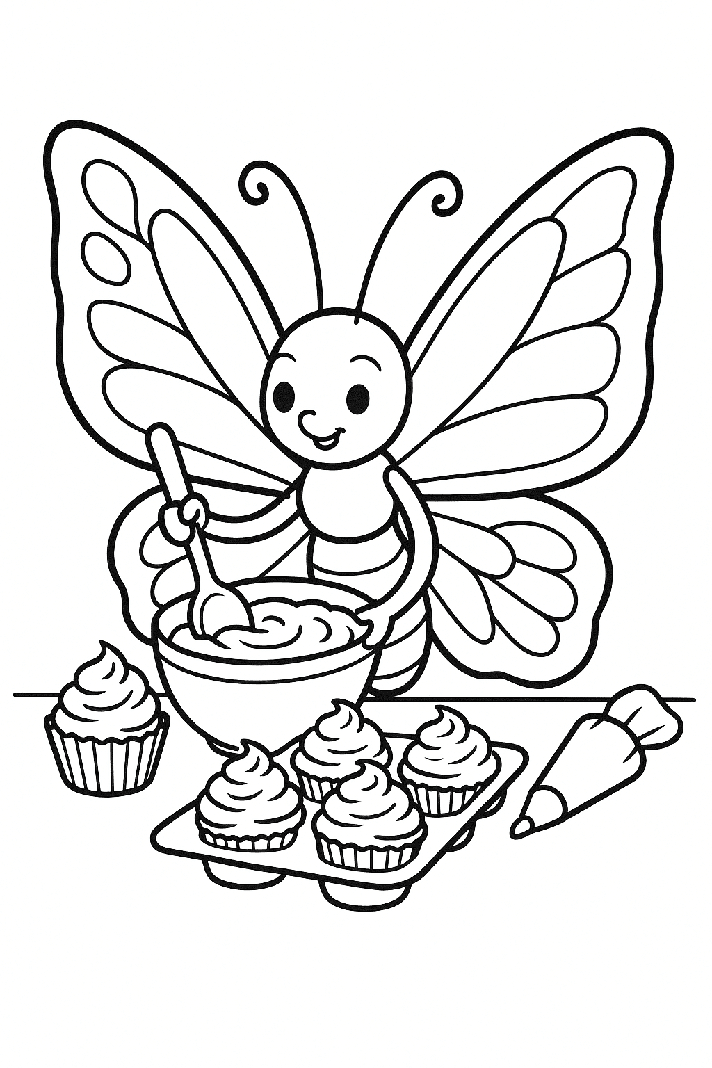 Butterfly with Cupcake Coloring Page