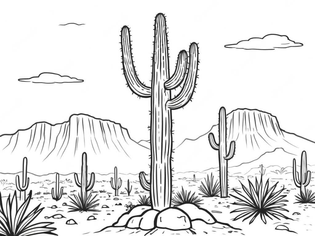 Cacti in sand dunes coloring page
