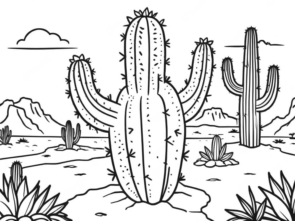 Cacti in the desert coloring page