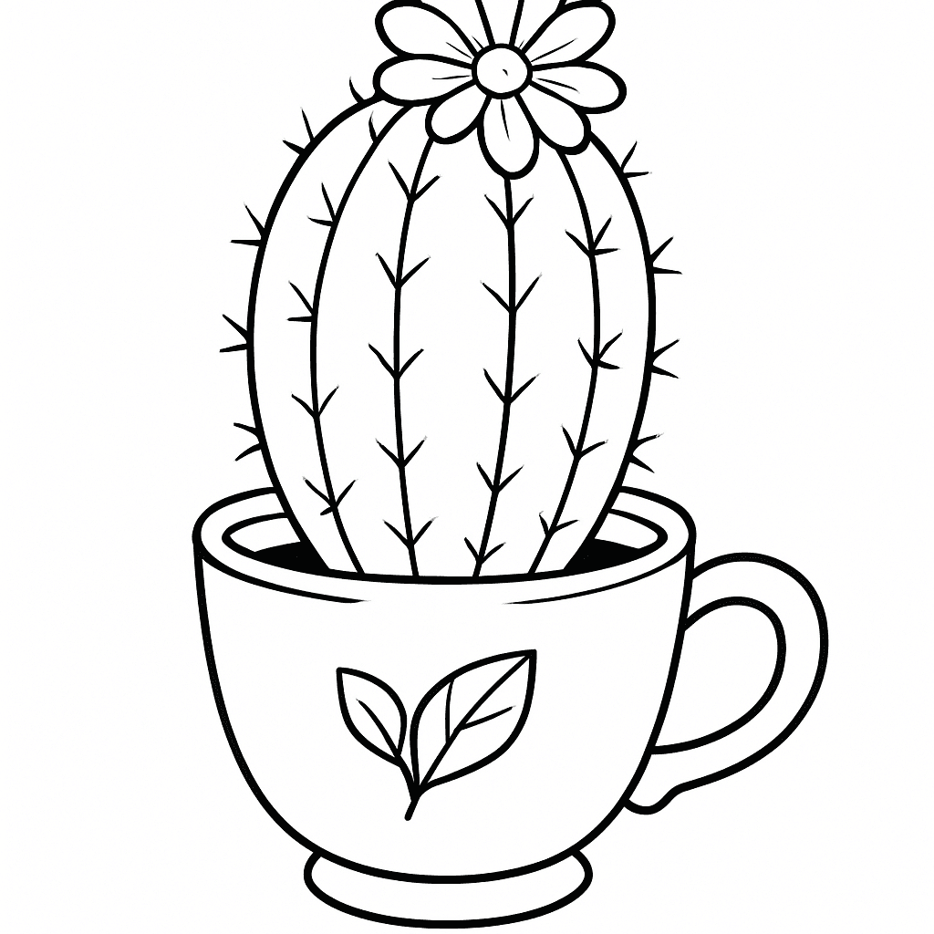 Cactus in a cup coloring page
