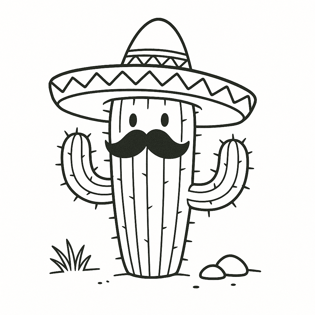Cactus with Mexican hat coloring page
