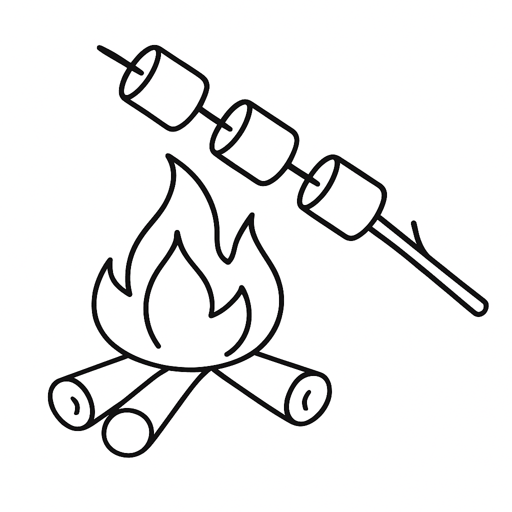 Marshmallow by campfire coloring page