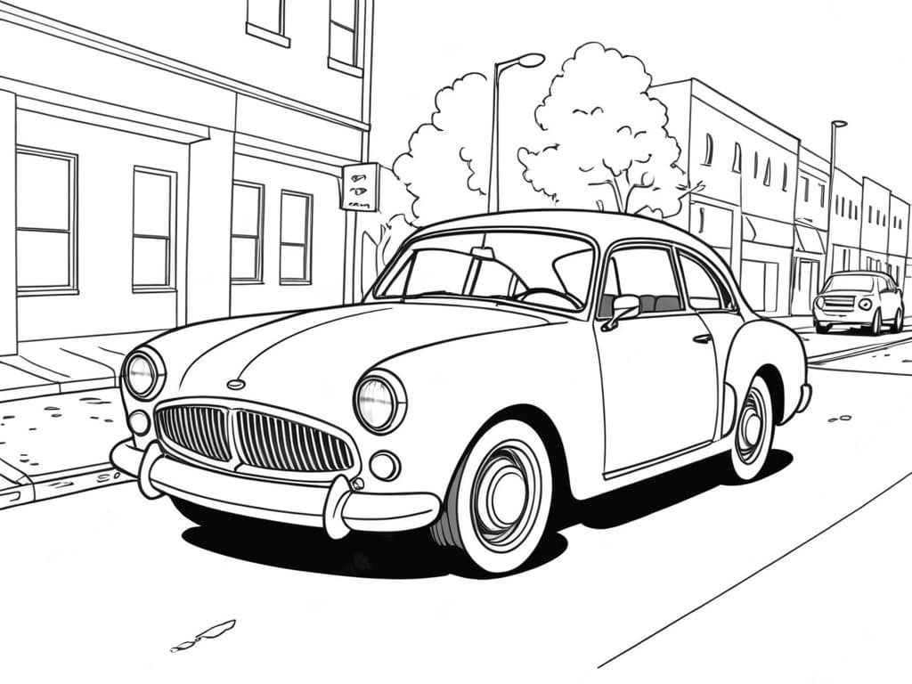 Classic Car on the Road Coloring Page