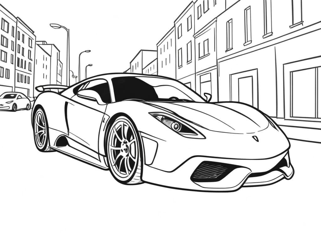 Sports Car in the City Coloring Page