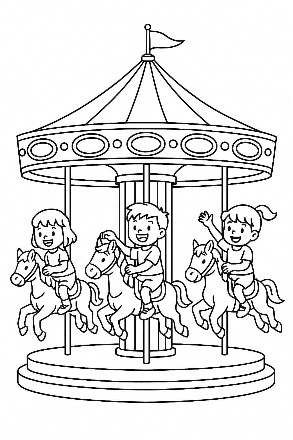 Animal Carousel Coloring Page