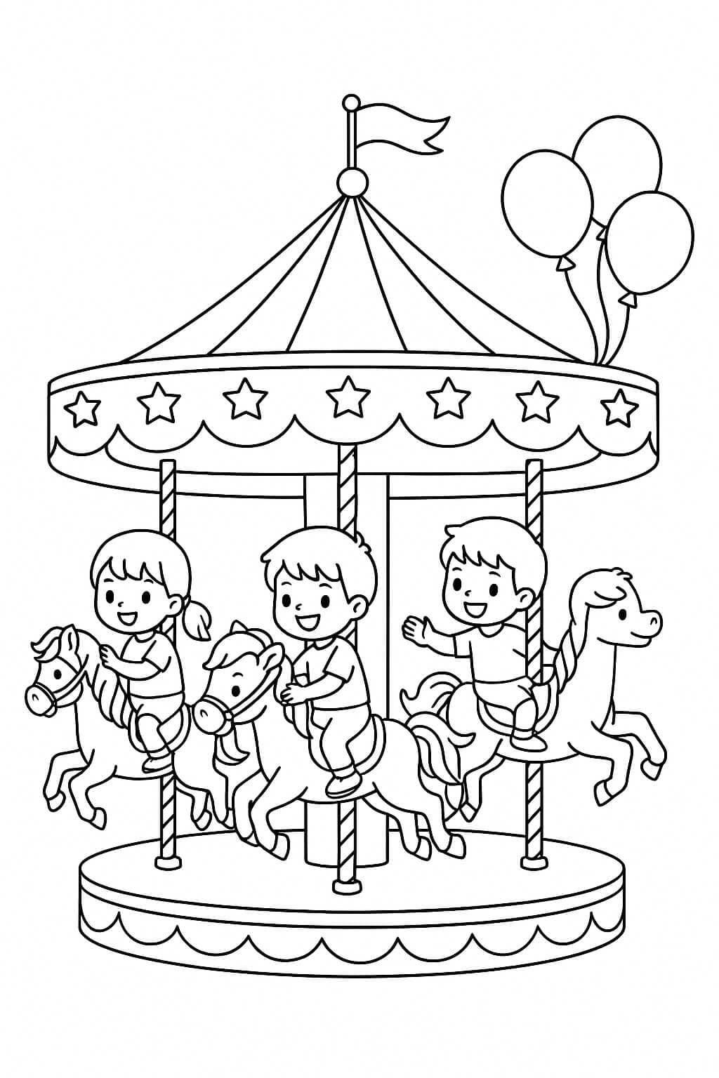 Carousel and Balloons Coloring Page