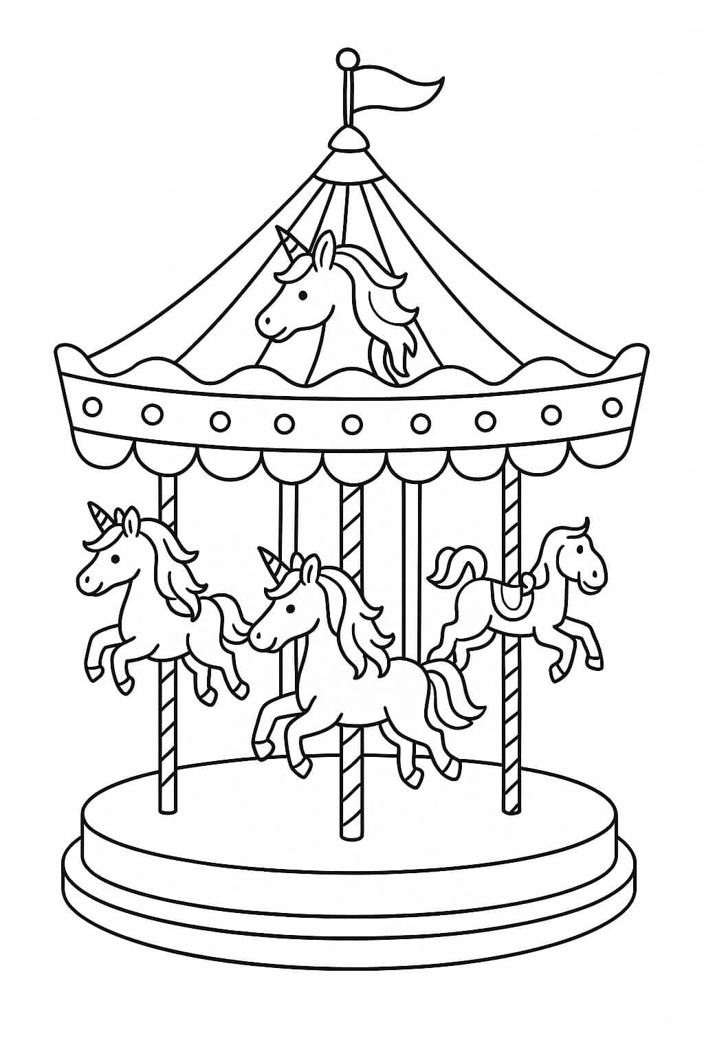 Carousel with Children Coloring Page