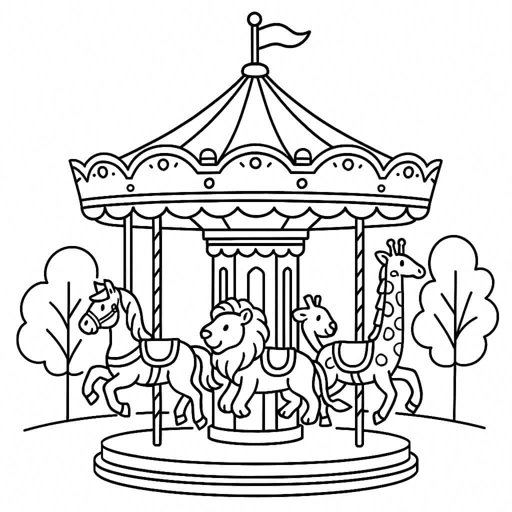 Old Carousel Coloring Page