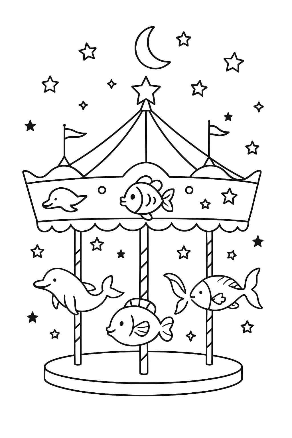 Sea Animals Carousel Coloring Page