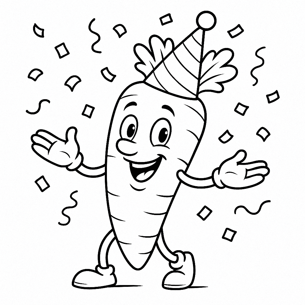 Carrot at a party coloring page