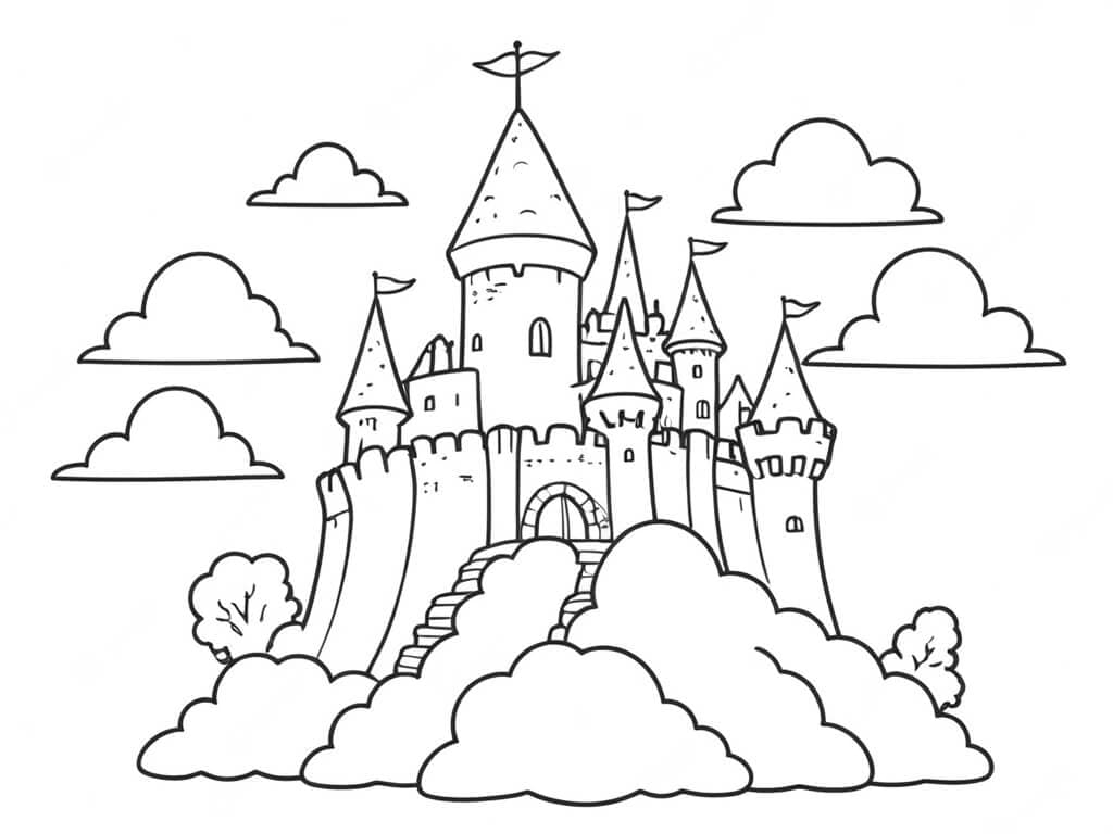 Castle on Clouds Coloring Page