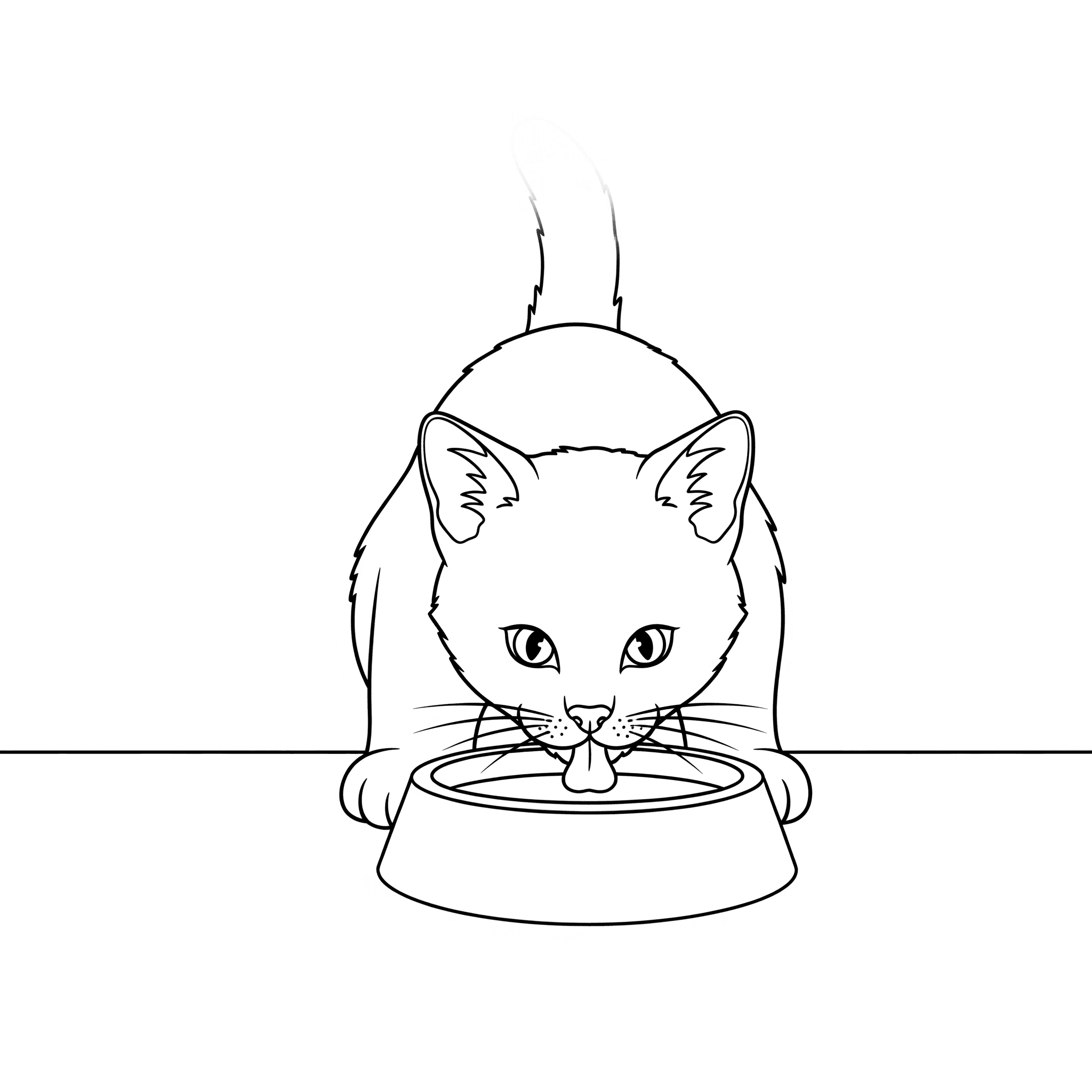 Cat Drinking Water Coloring Page
