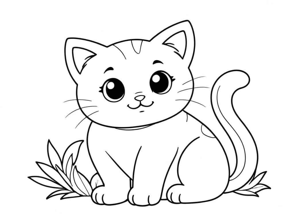 Cat in the Leaves Coloring Page