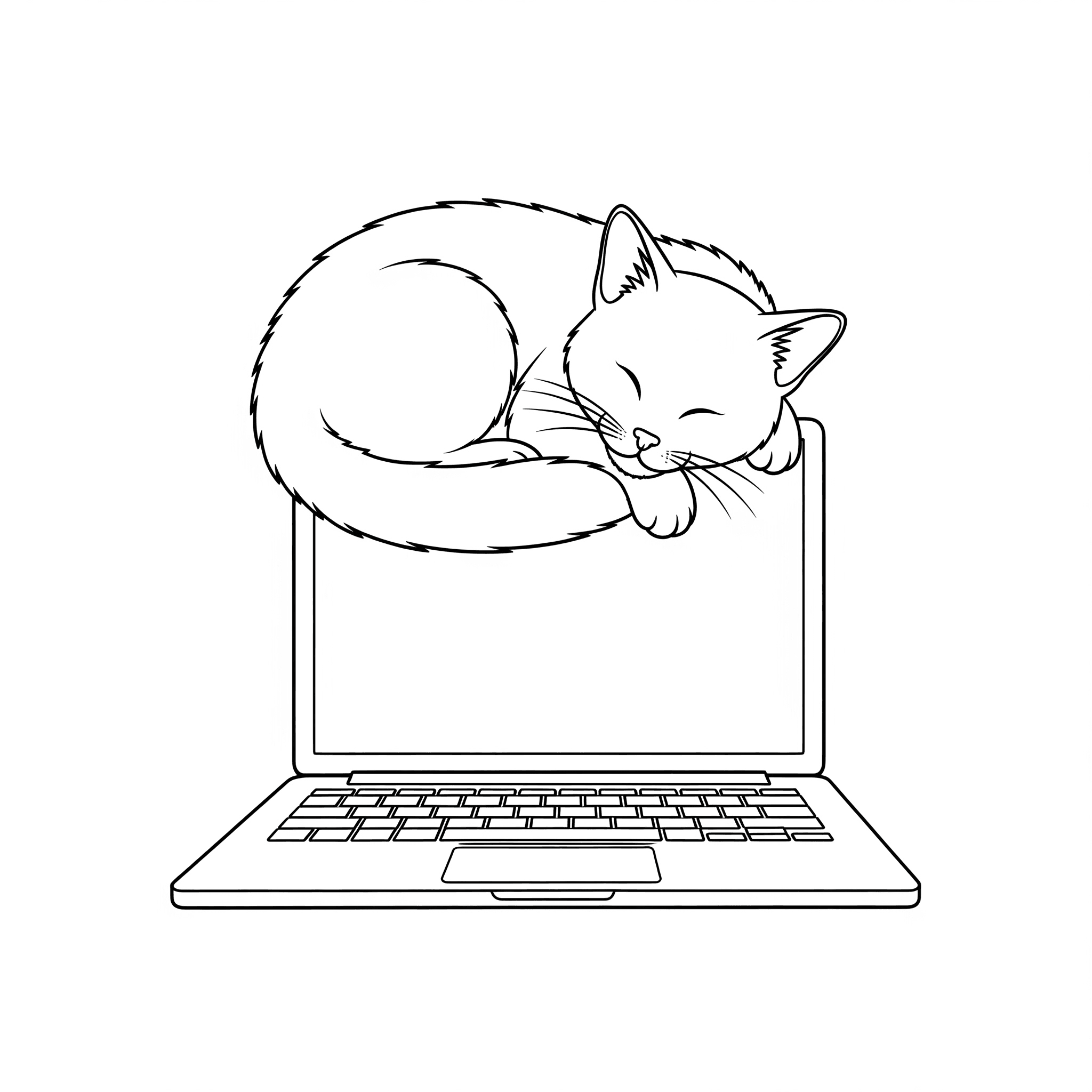 Cat Sleeping on a Laptop Coloring Page