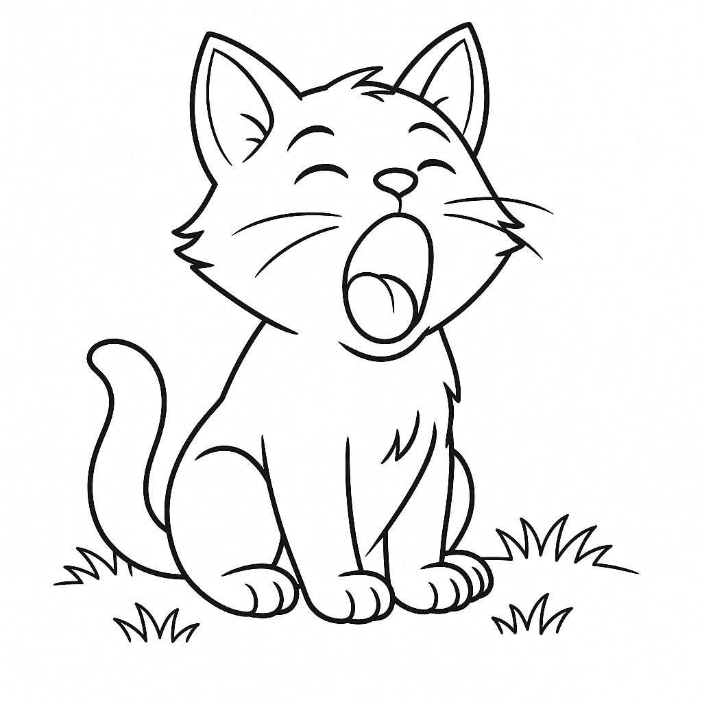 Yawning Cat Coloring Page
