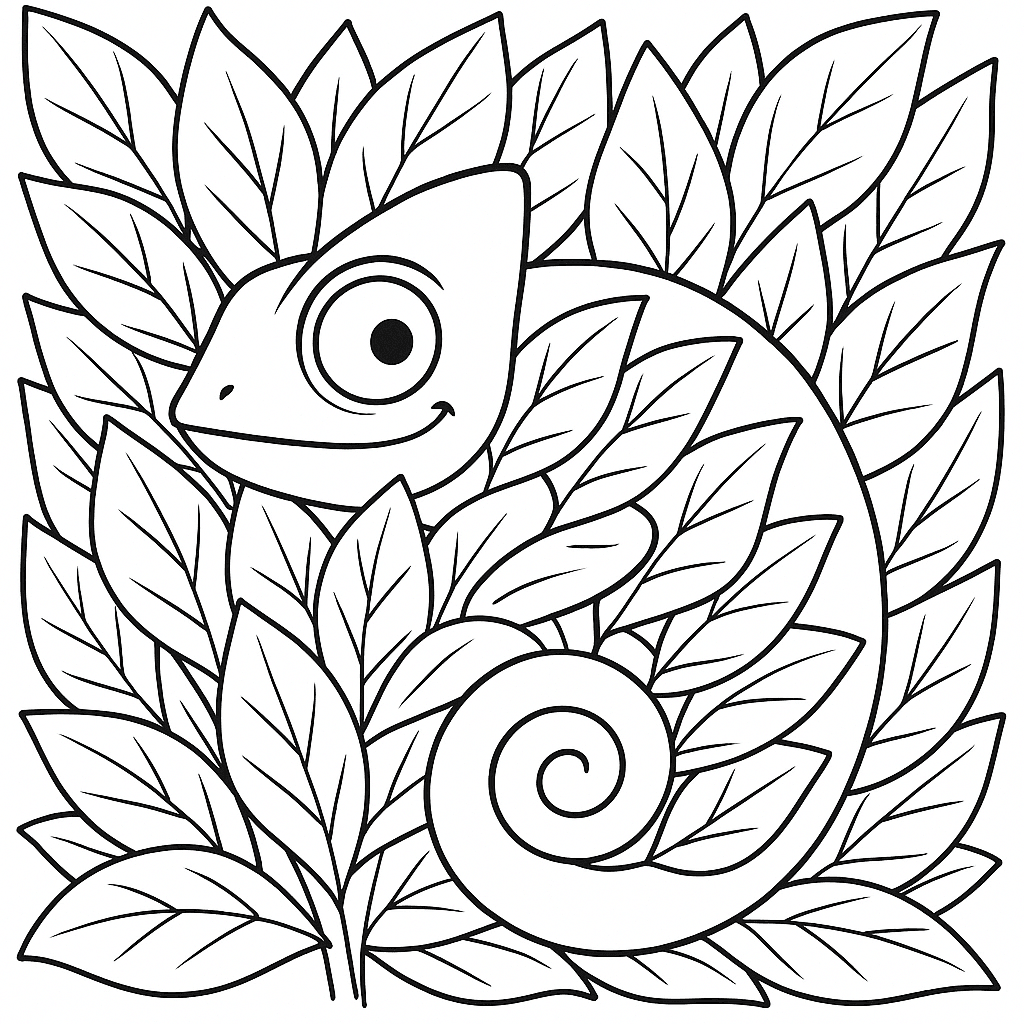 Chameleon Hiding in Leaves