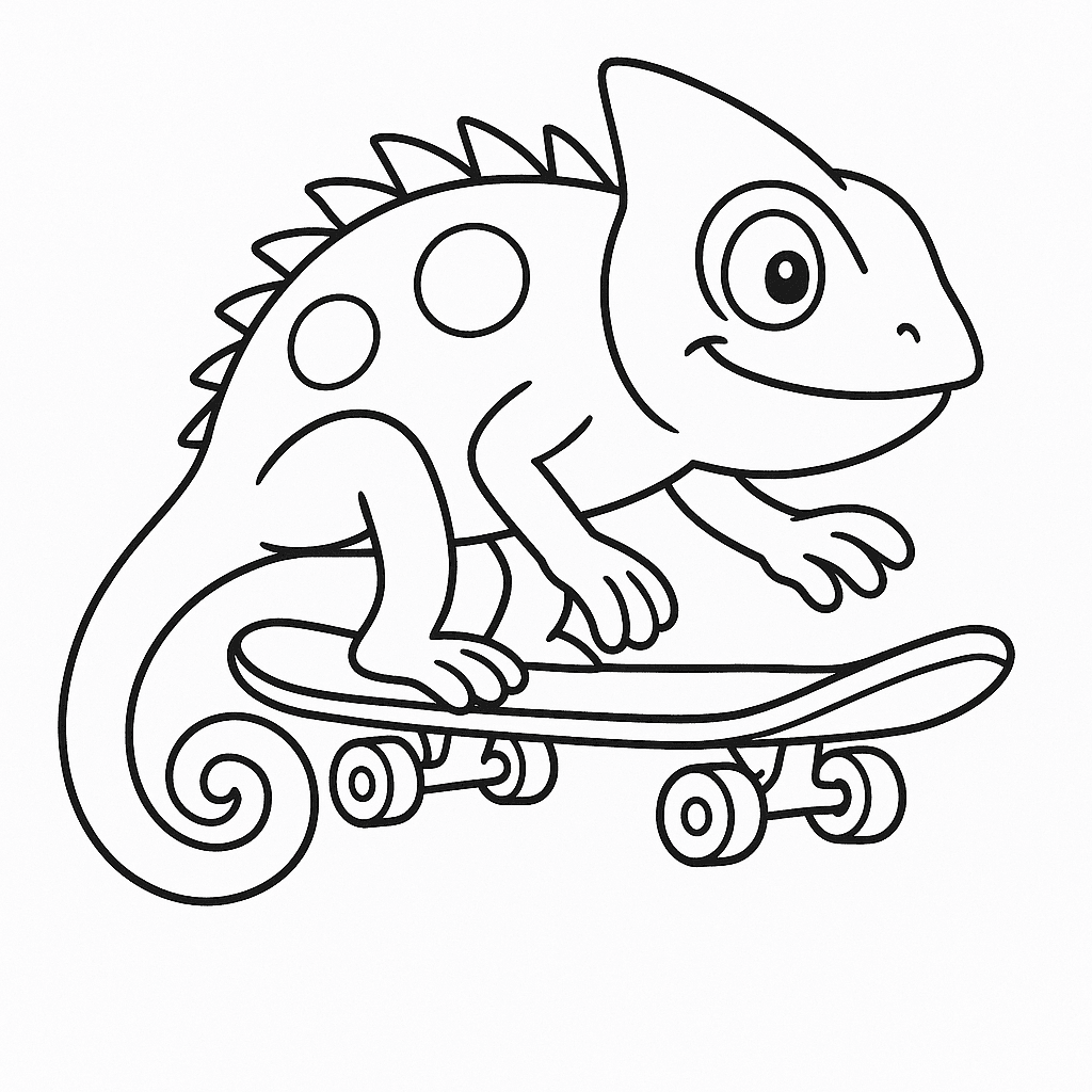 Chameleon Riding a Skateboard