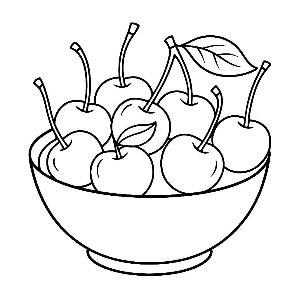 Cherries in a Bowl Coloring Page