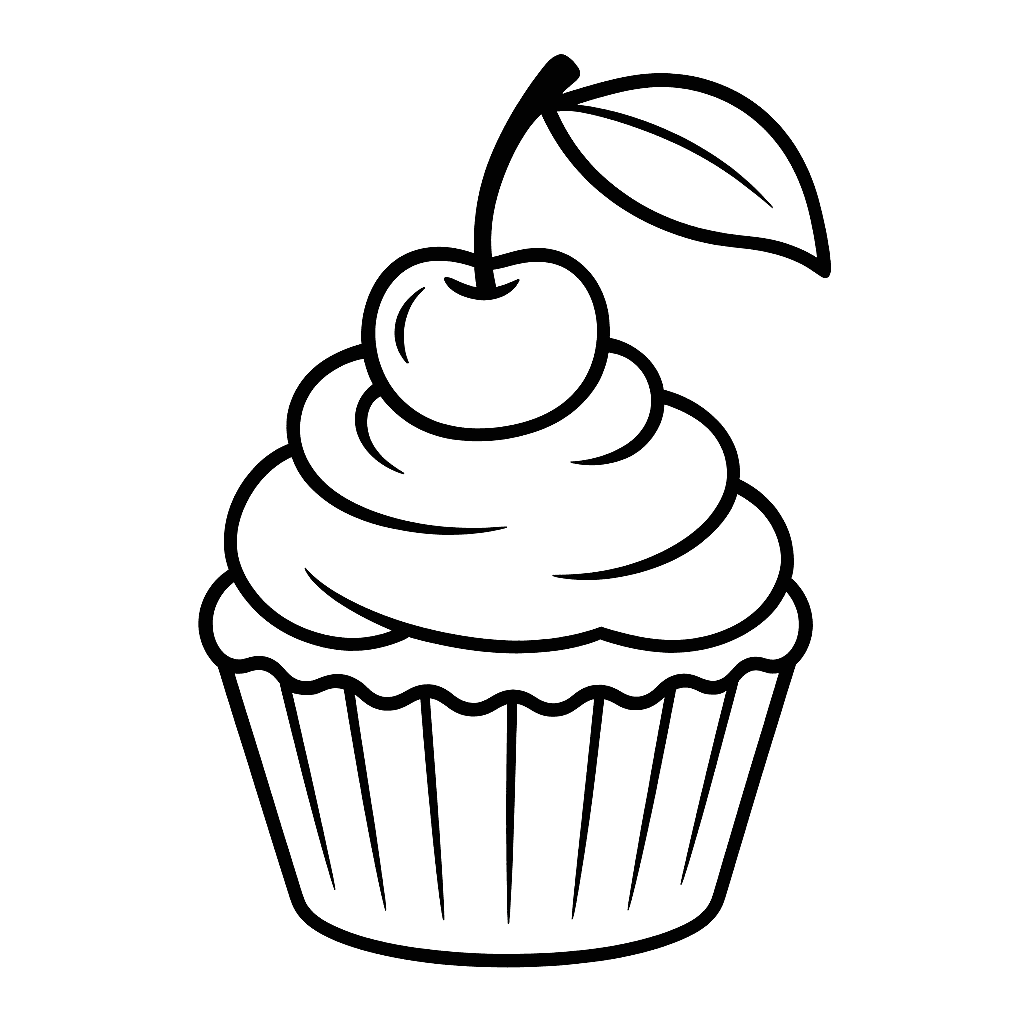 Cherry Cupcake Coloring Page