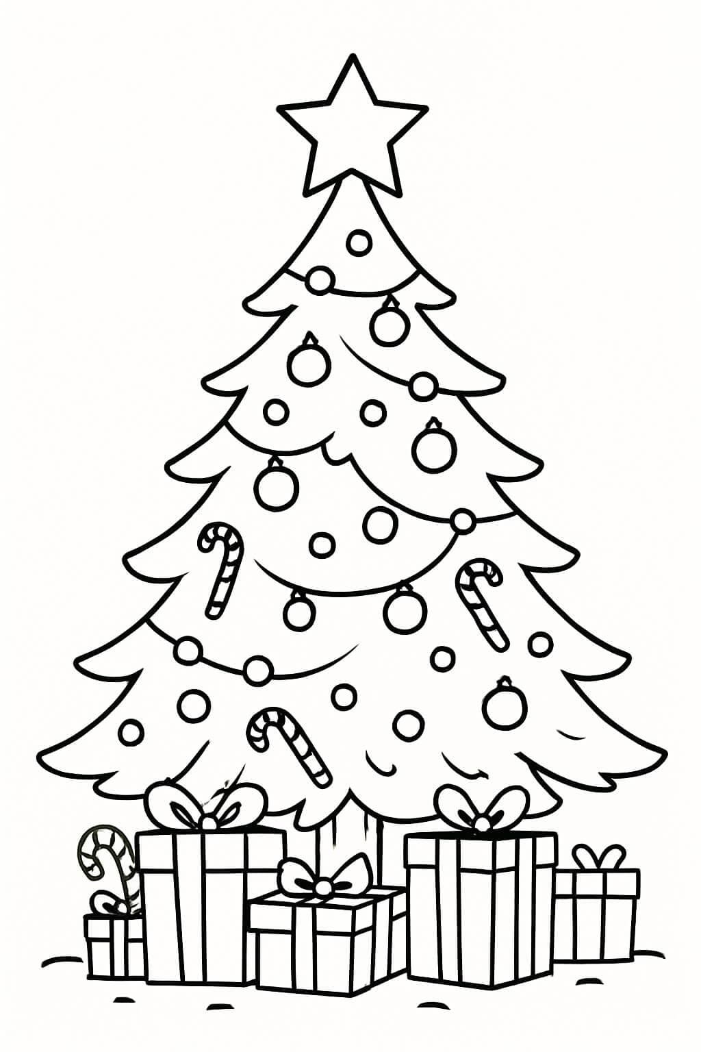 Christmas Tree with Bows Coloring Page