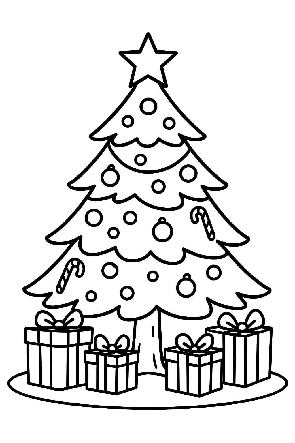 Christmas Tree with Gifts Coloring Page