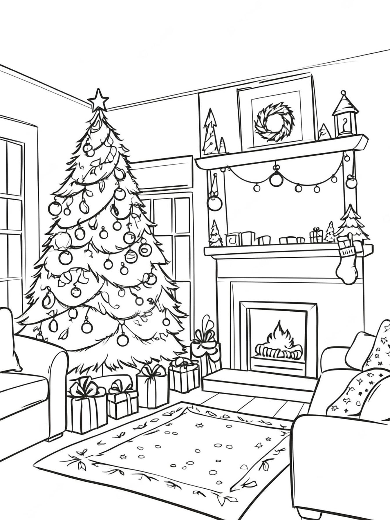 Decorated Christmas Tree Coloring Page