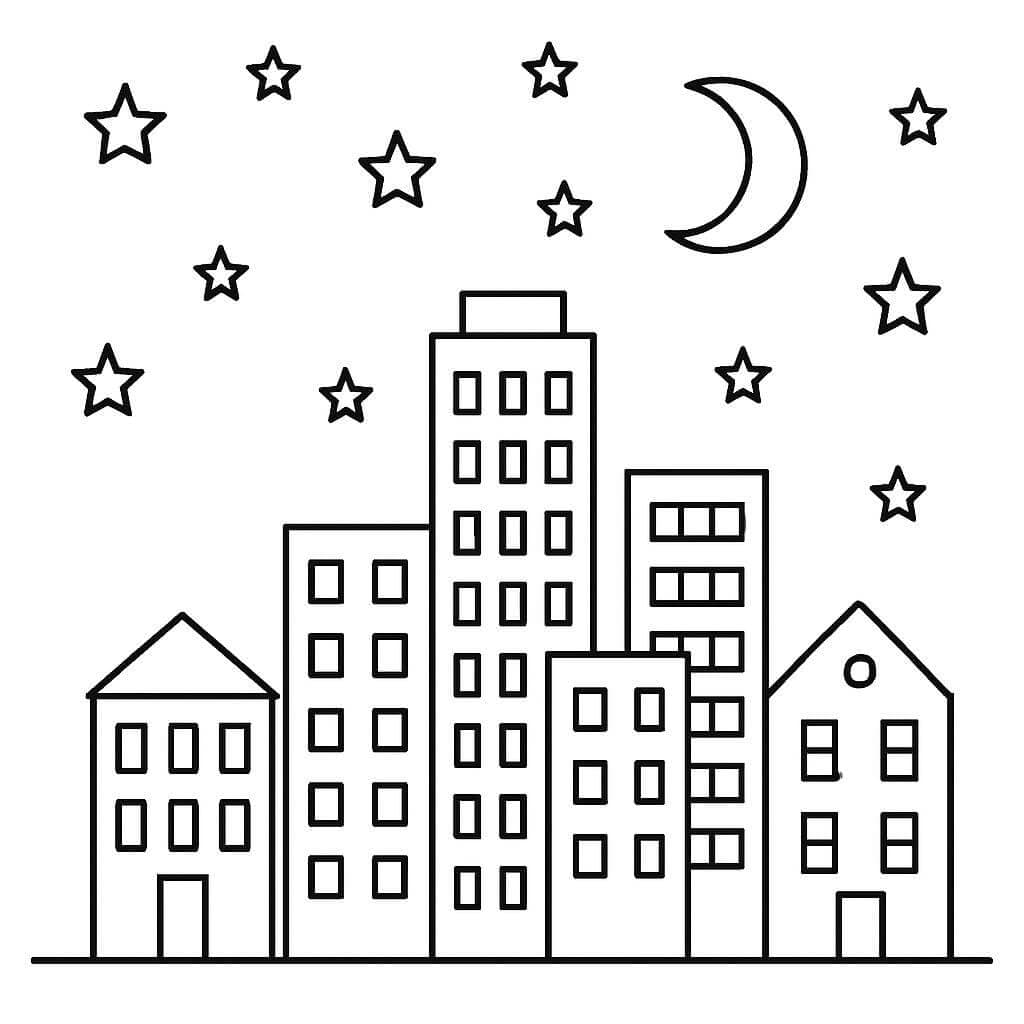 City at night coloring page
