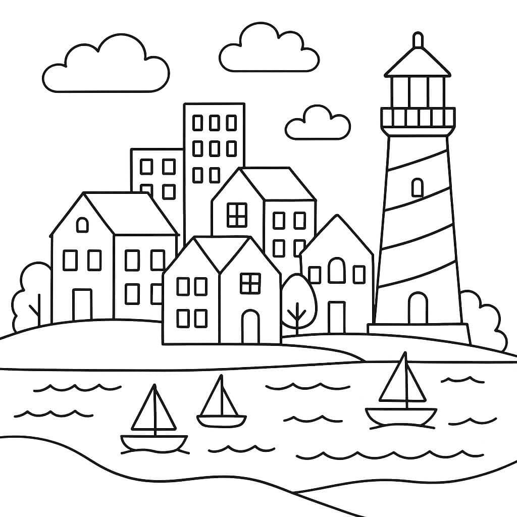 Coastal city coloring page