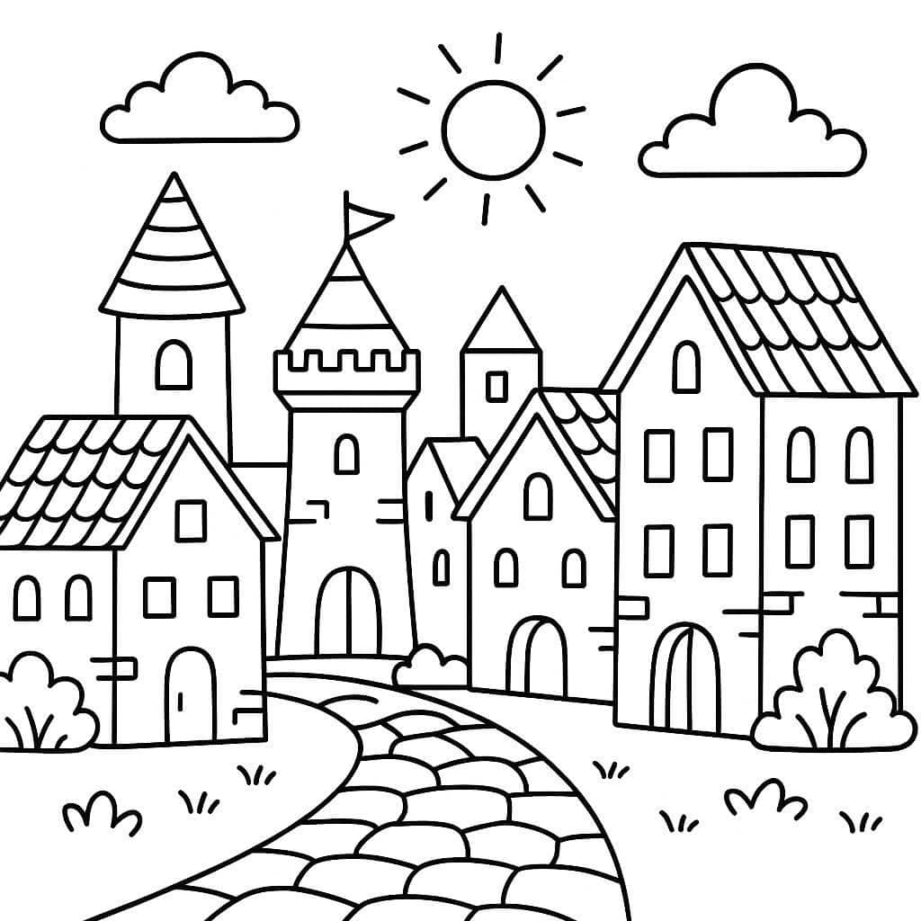 Medieval city coloring page