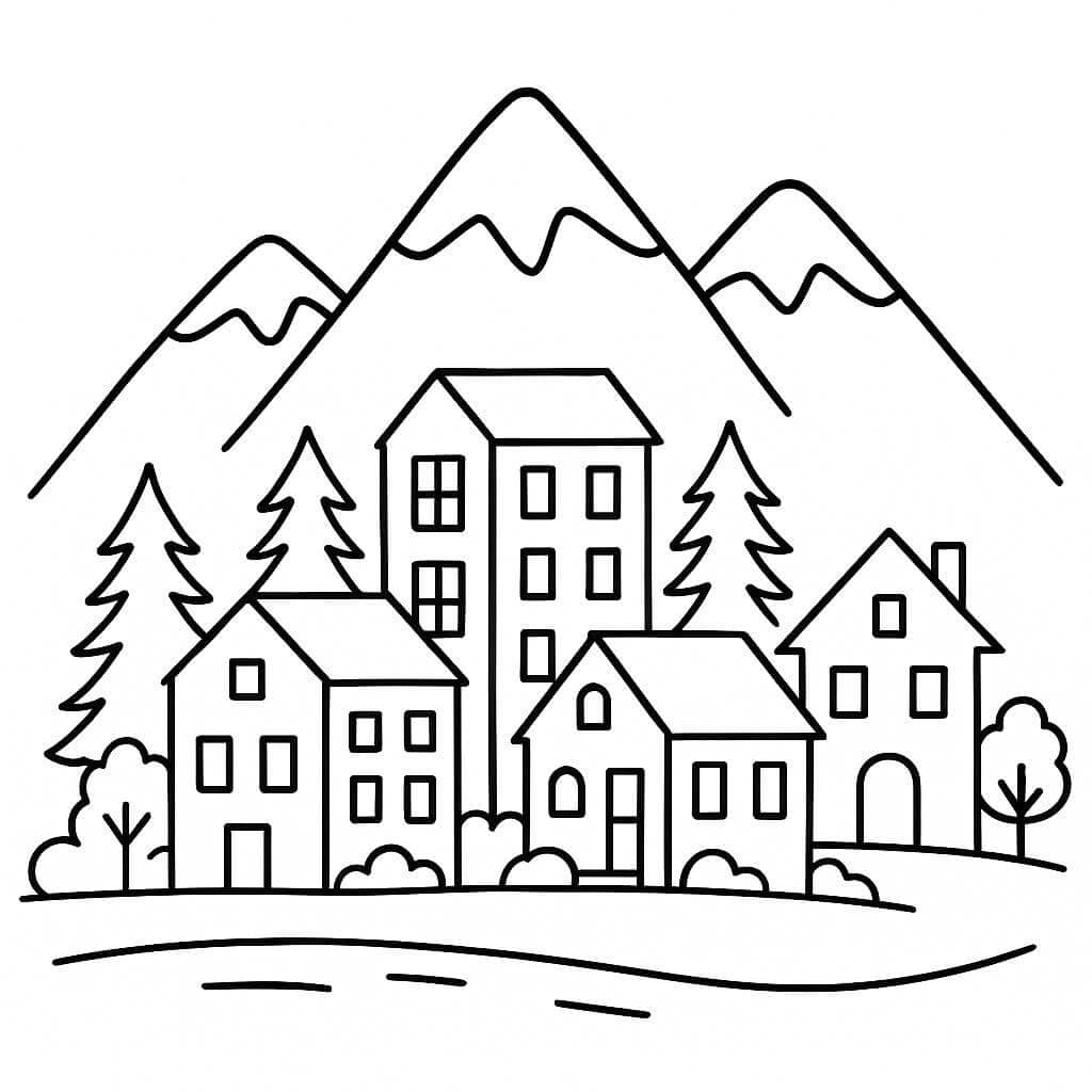 Mountain city coloring page