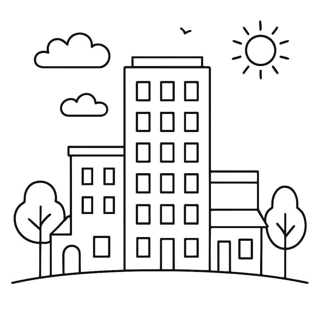 Simple city coloring page