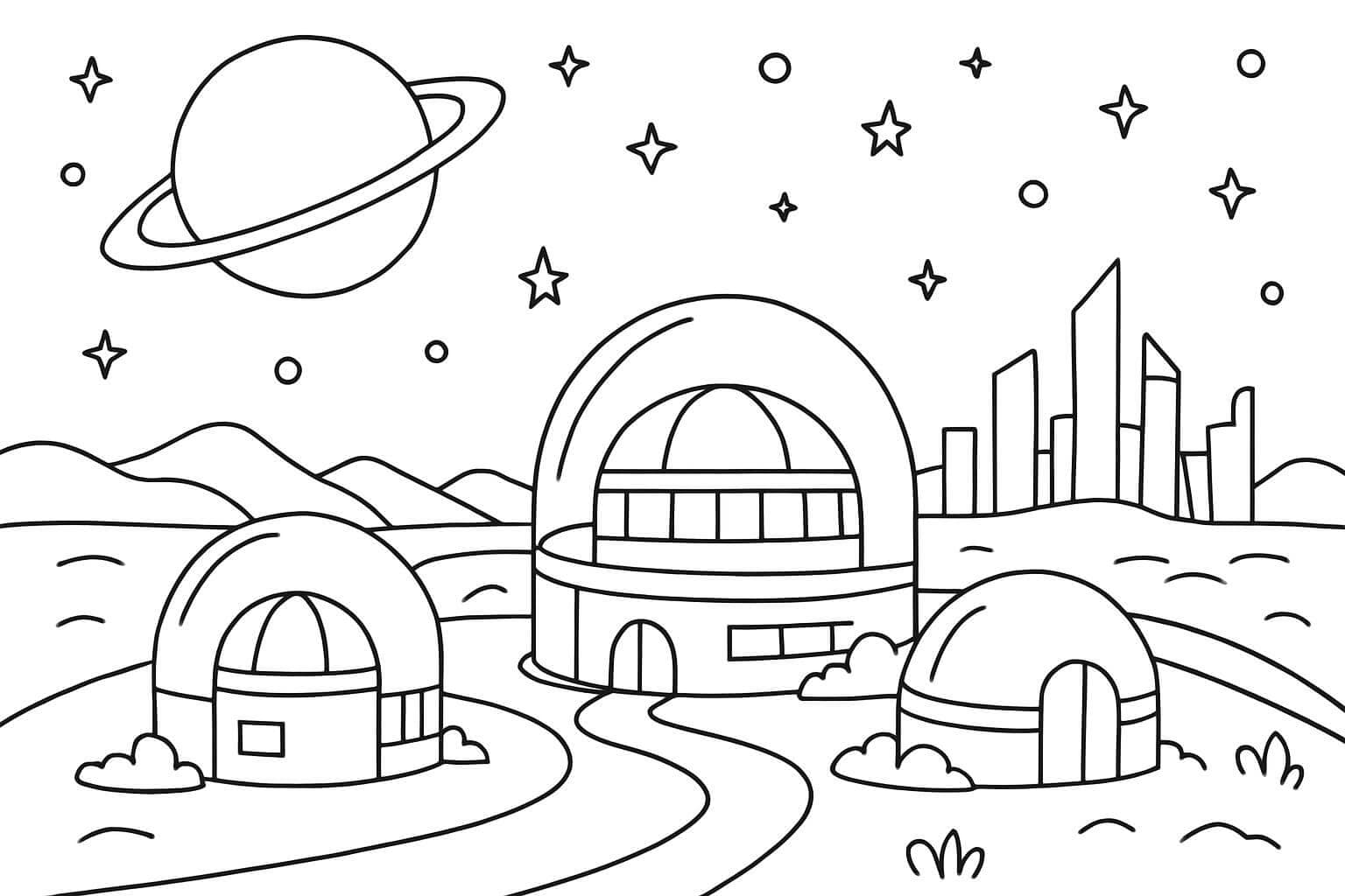 Space city coloring page