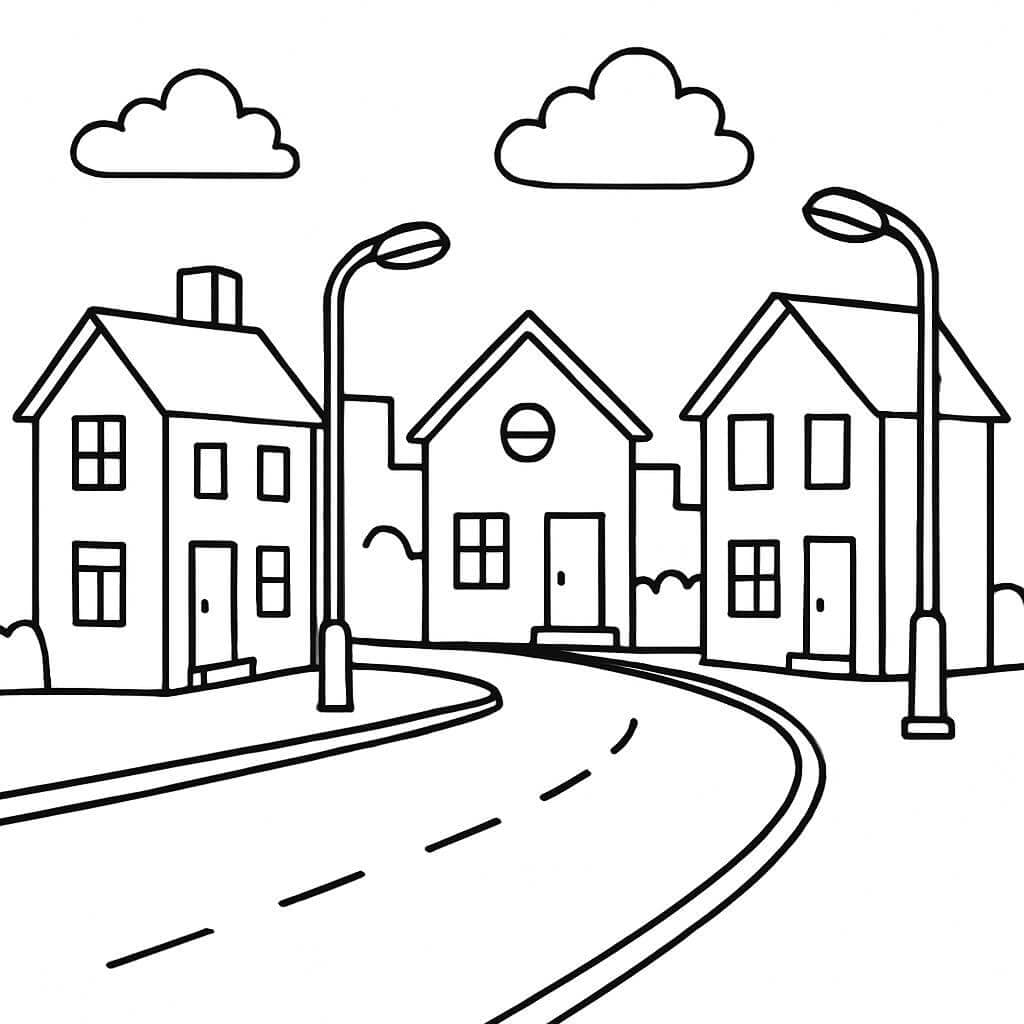 Street with houses coloring page