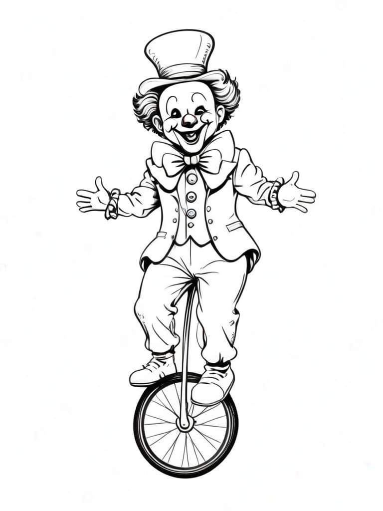 Clown on a Unicycle Coloring Page