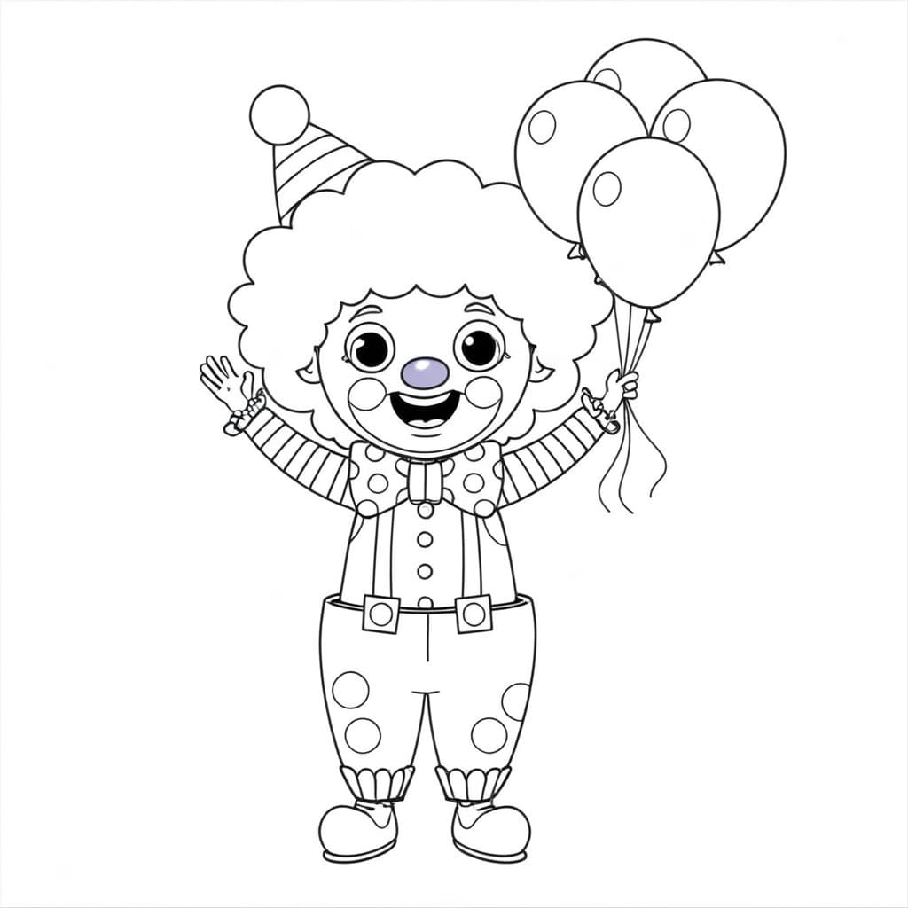 Clown with Balloons Coloring Page