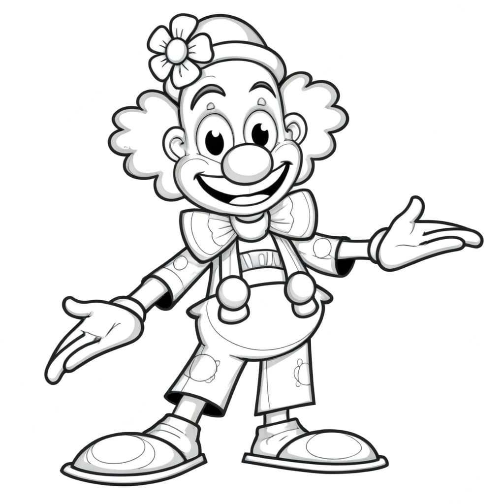 Clown with Hat and Flower Coloring Page
