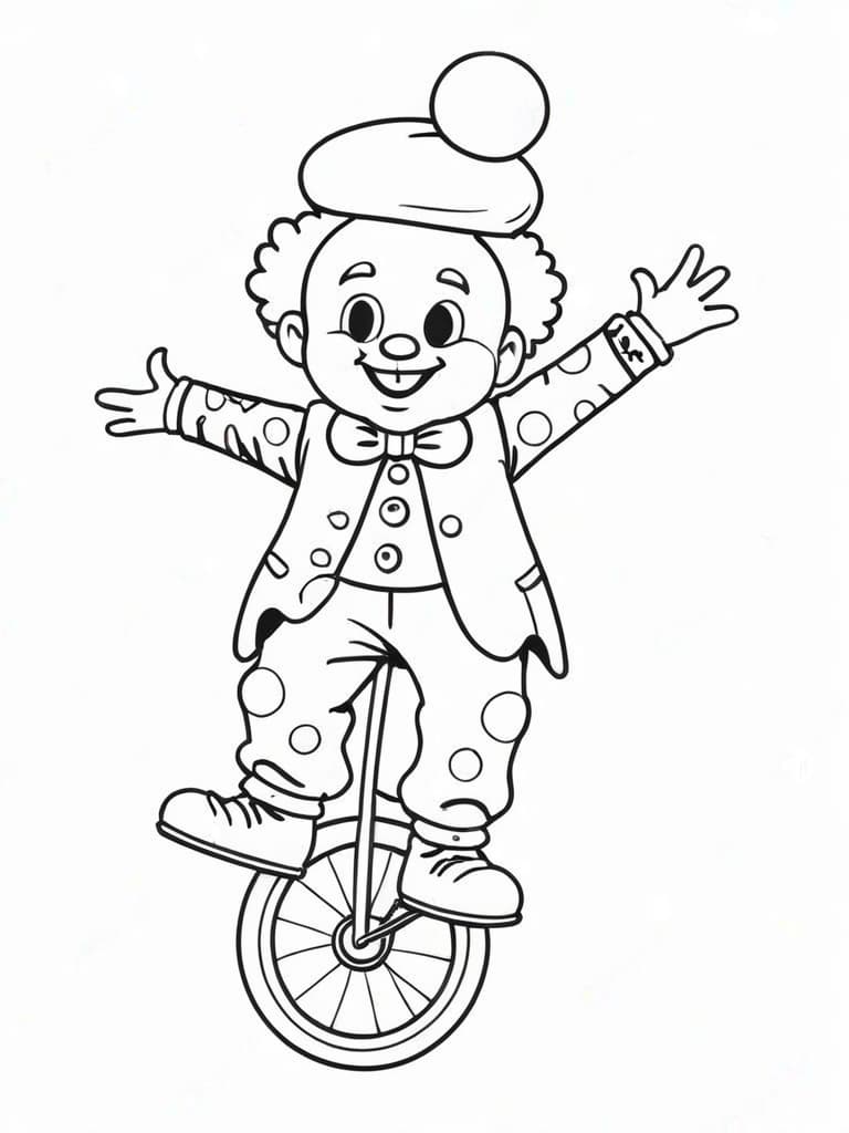 Kids Clown on a Unicycle Coloring Page