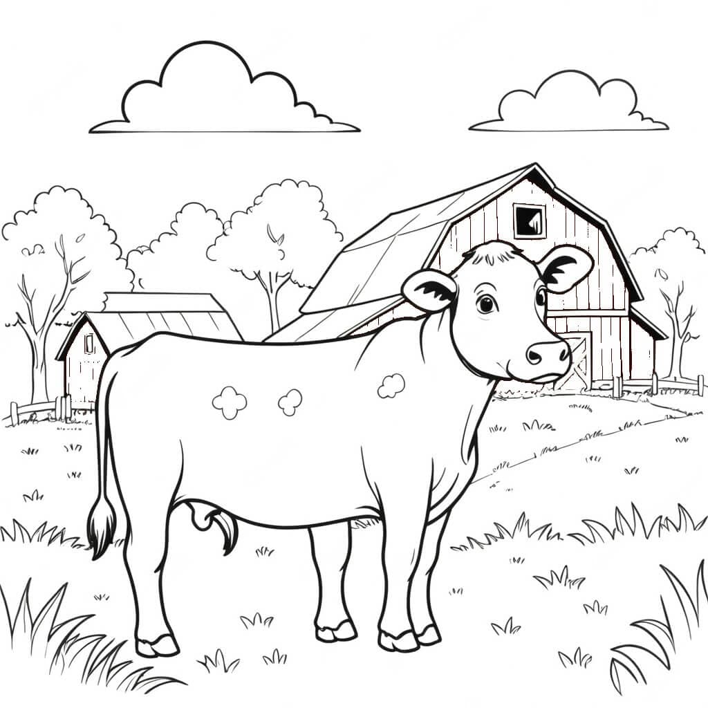 Cow in the Barn Coloring Page