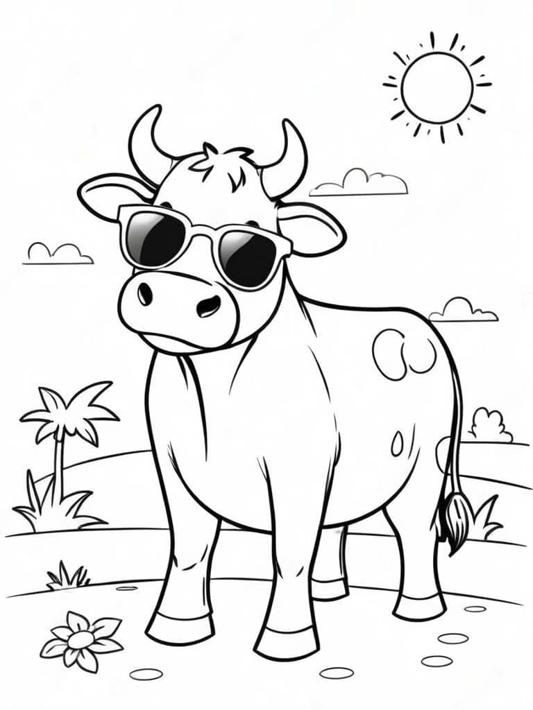 Cow with Sunglasses Coloring Page