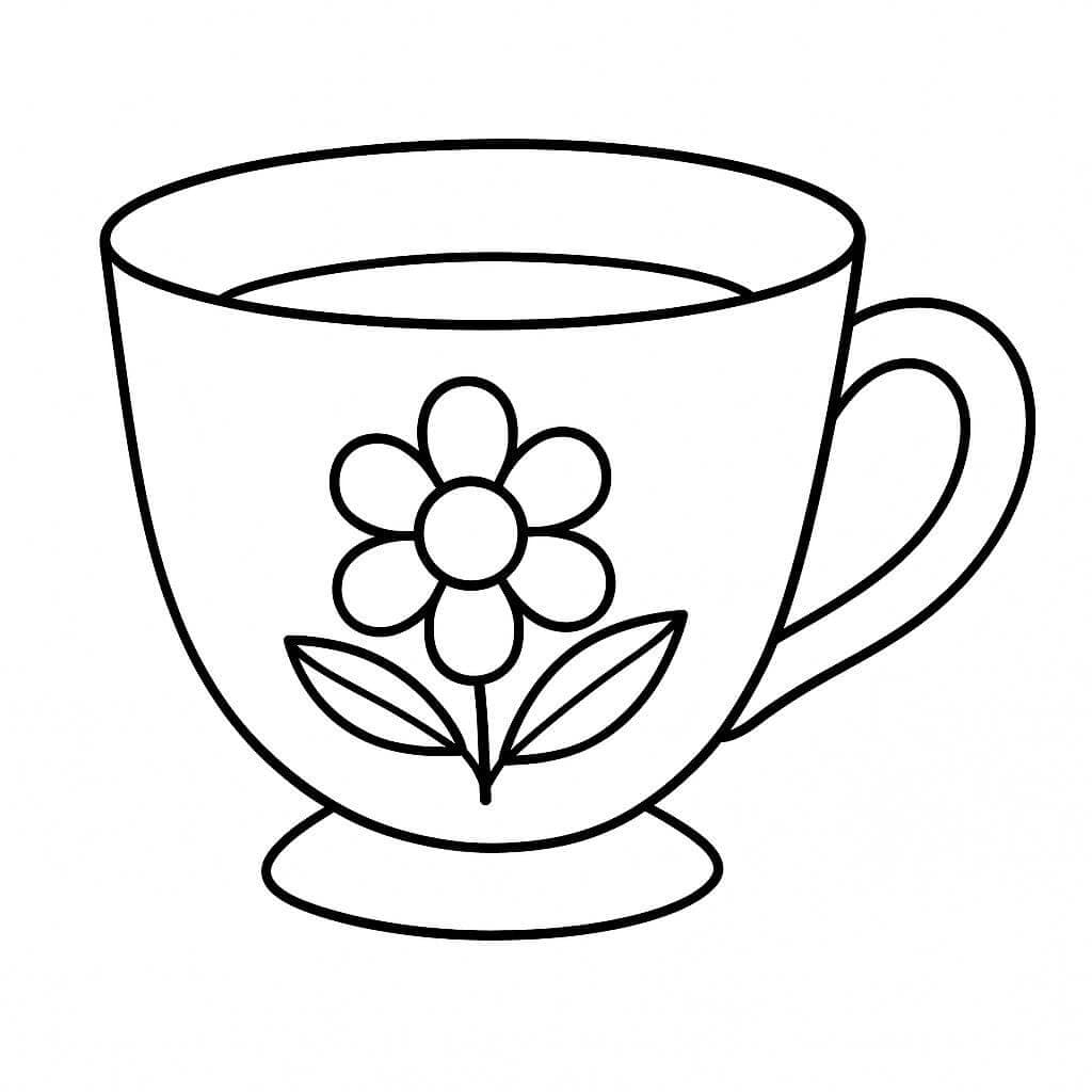 Cup with Flower Coloring Page