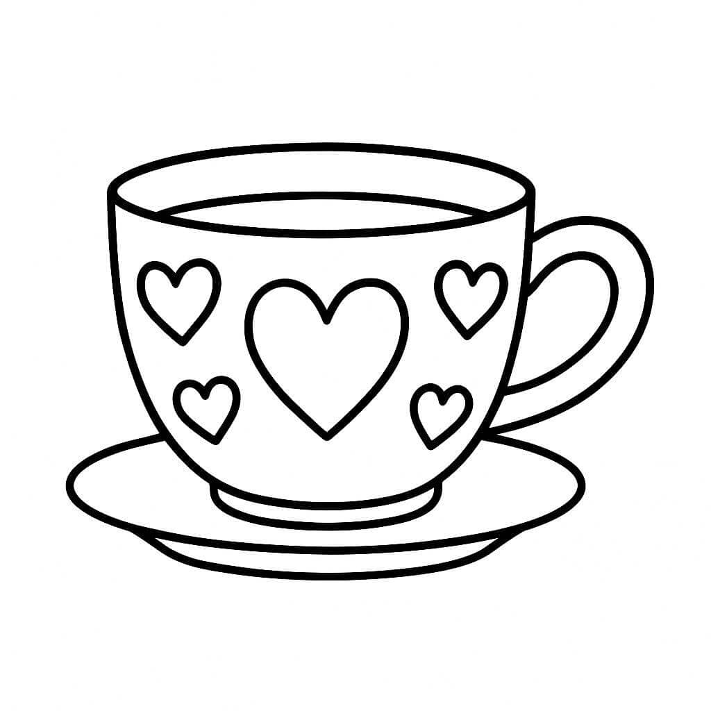Cup with Hearts Coloring Page