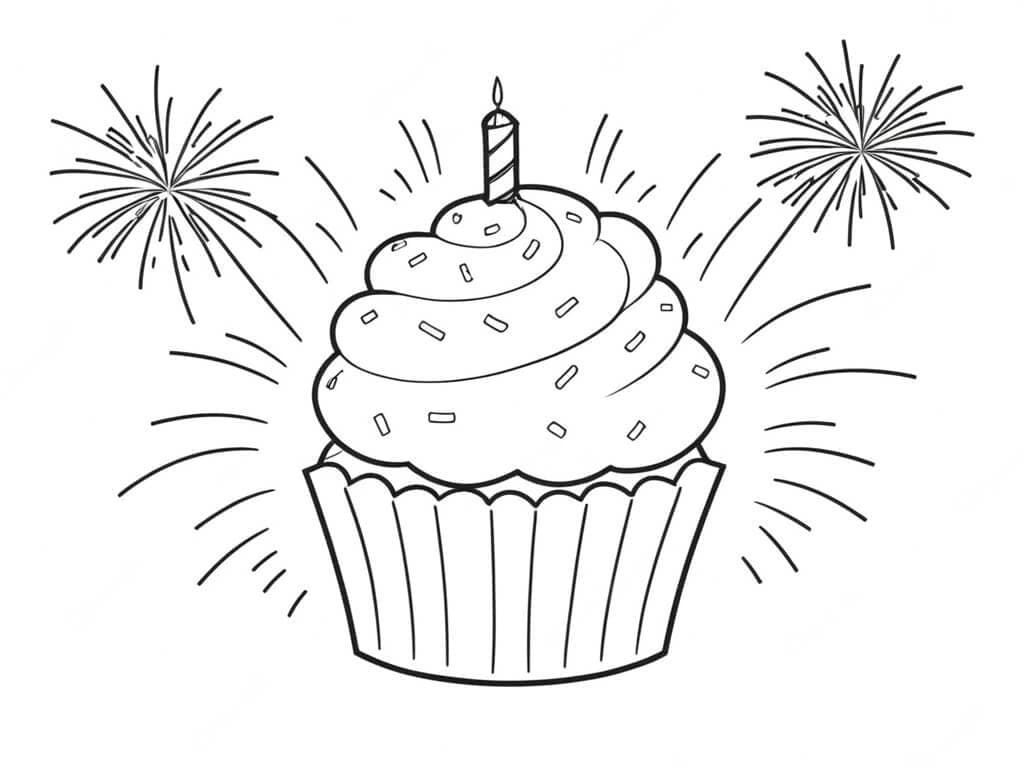 Birthday Cupcake Coloring Page