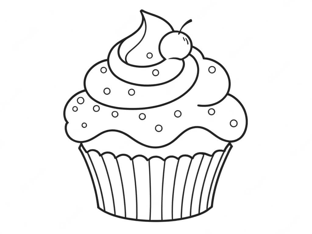 Cherry Cupcake Coloring Page
