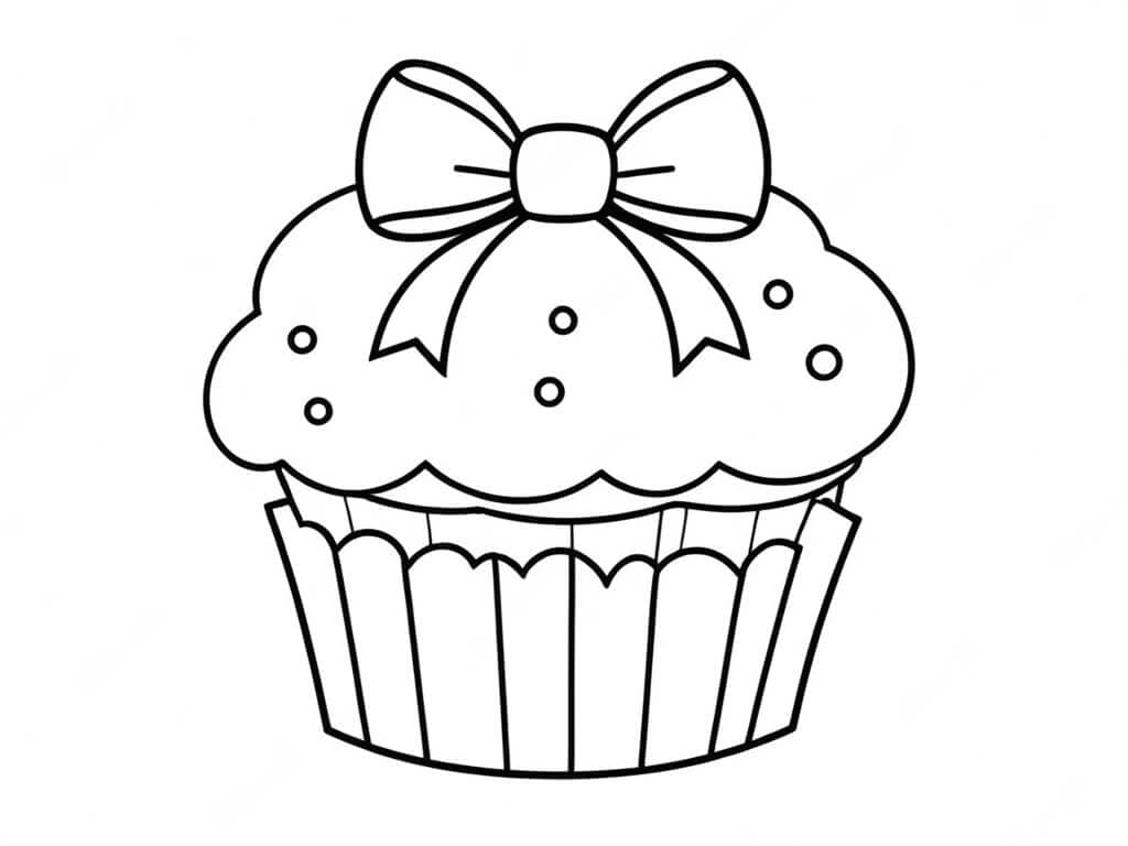 Cupcake with Bow Coloring Page