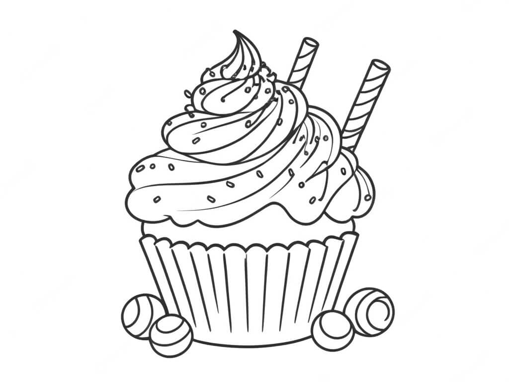 Cupcake with Candy Coloring Page